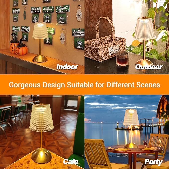 Cordless Table Lamp, 4000mAh Rechargeable Battery Operated Lamp, 3 Color Modes & Stepless Dimmable LED Touch Lamp, Portable Crystal Metal Beside Lamps for Bedroom Restaurant Outdoor(Black) | 2000mAh Battery Operated, 3 Color Modes, Dimmable LED Touch B...