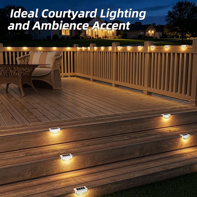 VOLISUN 12 Pack Solar Deck Lights Outdoor, Warm White LED Solar Step Lights for Outside, Waterproof Fence Light for Patio, Deck, Stairs, Yard, Pool and Porch (White)