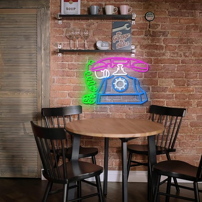 Telephone Neon Sign Retro Phone Light Up Sign Dimmable Landline Neon Light Colorful Phone LED Sign for Bedroom Office Bar Shopping Center School