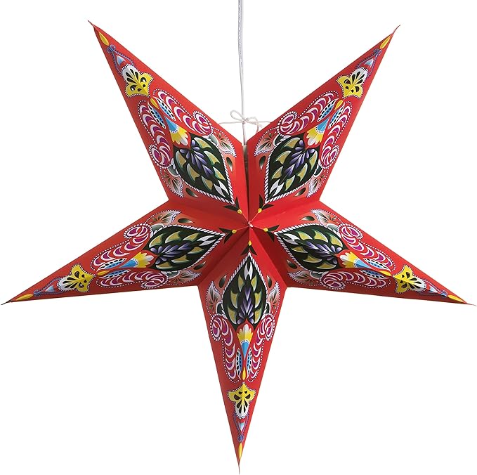 Ganasha Red Paper Star Lantern with 12 Foot Power Cord Included