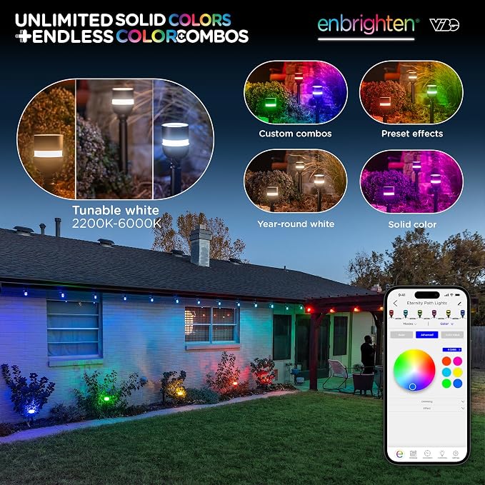 Enbrighten Vibe Eternity Path Lights, 23ft, 4 RGBWIC LEDs, Weatherproof, Perfect for Garden, Pathway, and Home Exterior Lighting, Smart App Control, Compatible with Alexa, Google Home, 85966
