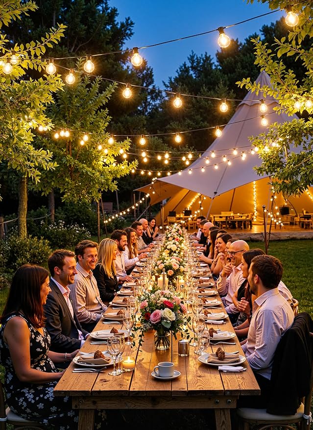 Brightown Outdoor String Lights, 100FT Shatterproof LED Patio Lights with 46 Dimmable Plastic G40 Bulbs, 2700K Waterproof Connectable Hanging String for Backyard, Cafe, Porch, Deck, Home Decor