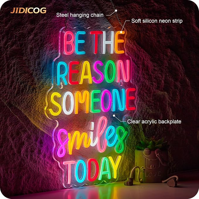 Be The Reason Someone Smile Today Neon Sign, Positive Affirmation LED Light for Wall Decor Multicolored Positive Motivational Quote for School Classroom Kids Room Home Compatible with Timer (15.7 X 12.6 in)