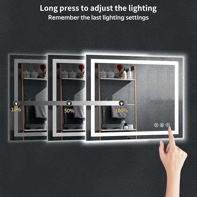 36"x30" LED Bathroom Mirror with Lights, Backlit+Frontlit, Anti-Fog | CRI 95, Stepless Dimmable, 3 Colors Lighting, Shatterproof Tempered Glass, HD Reflection, Memory, (Horizontal/Vertical)