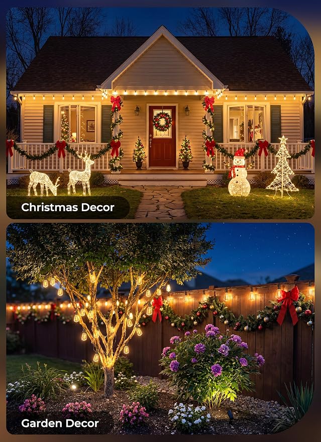 Brightown 76FT Solar String Lights Outdoor Waterproof, 26Hrs Runtime | 23+1 LED Bulbs, USB & Solar Powered, Remote Control & Dimmable Timer, Ideal for Backyard, Garden, Camping & Party Decor