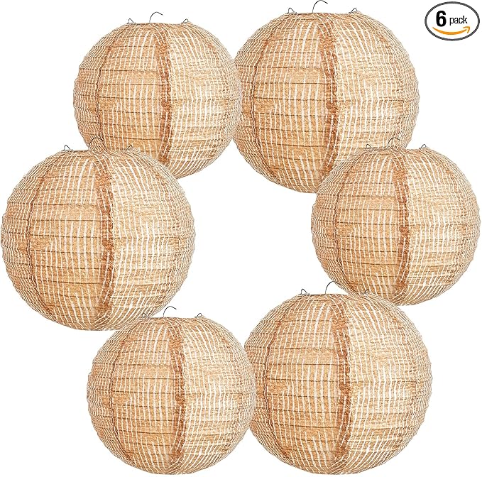 Hortsun Print Burlap Paper Lanterns Round Chinese Paper Lanterns Farmhouse Boho Classroom Home Decor Classroom Sweet Birthday Party Ceremonial Event(8/10/12 Inch,6 Pcs)