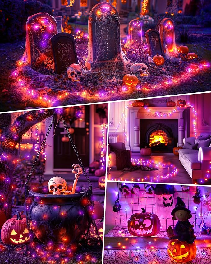 Minetom Halloween Fairy Lights Battery Operated, 5 Pack 7 FT 20 LED | Fairy Lights with Timer, Black Wire Halloween String Lights Indoor, Fairy Lights for Bedroom Classrom, Orange and Purple