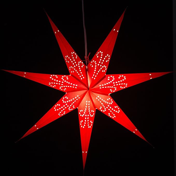 Fountain Red Paper Star Lantern with 12-foot Power Cord Included