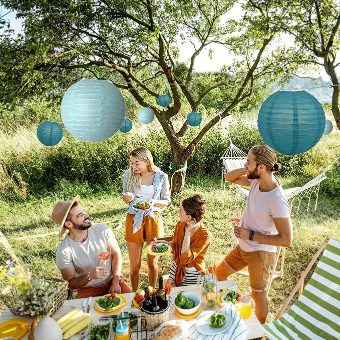 20Pcs Paper Lanterns Decorative, Teal Round Hanging Lanterns for Wedding | 6"8"10" Blue Paper Lanterns Decorations for Rustic Party Bridal Shower Birthday Baby Shower Engagement Home Classroom Decor