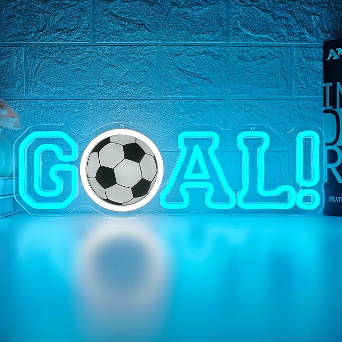 Soccer Neon Sign for Wall Decor Goal Led Sign World Cup Neon Light Soccer Party Decorations Dimmable 2026 Football Championship Light Up Signs for Football Theme Party Man Cave Bar Club Gift for Fan