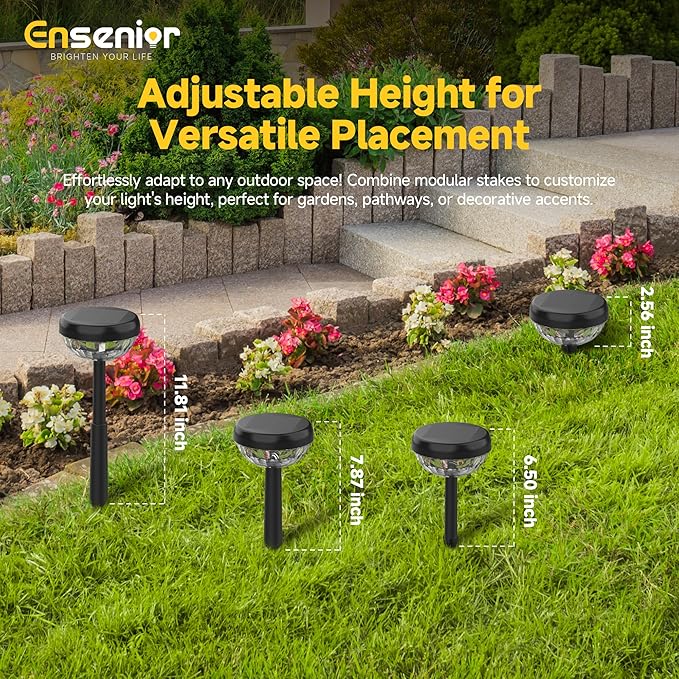 Ensenior 6-Pack Solar Lights Outdoor, Auto ON/Off 3000K LED Solar Garden Lights for Pathway, Yard, Patio, Walkway, Flower Bed, Halloween Christmas Landscape Lighting, IP65 Waterproof, Flag Lights