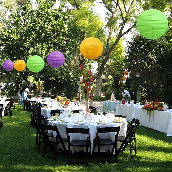 20Pcs Yellow Purple Green Paper Lanterns for Parties, 6” 8” 10” 12” Chinese Asian Hanging Round Paper Lanterns for Birthday Wedding Halloween Christmas Home Decor Party Decor