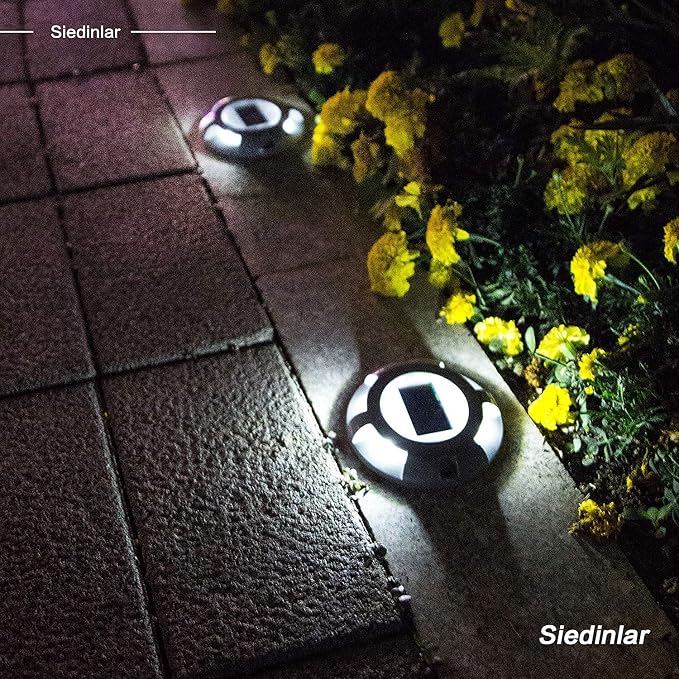 SIEDiNLAR Solar Deck Lights Driveway Dock LED Light Solar Powered Outdoor Waterproof Road Markers for Step Sidewalk Stair Garden Ground Pathway Yard 1 Pack (White)