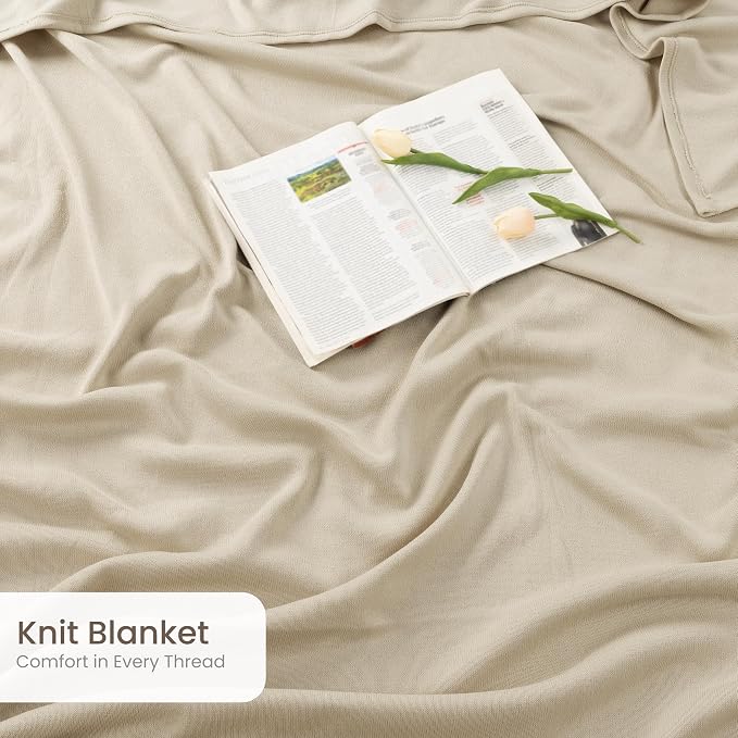 Utopia Bedding Soft Jersey Knit Blanket Camel Queen (90x90 Inches) | Lightweight, Breathable, Sweatshirt Blanket, Bed, Couch, Sofa, Cozy, Home Decor, Summer