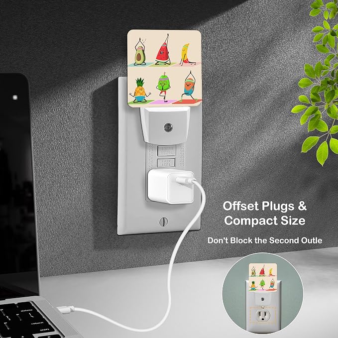 LED Night Light Lamp with Smart Sensor Dusk to Dawn Sensor,Fruit and Vegetables Doing Yoga Night Light Daylight White,0.5W Plug-into Wall for Adults,Bedroom,Bathroom,Hallway,Kitchen