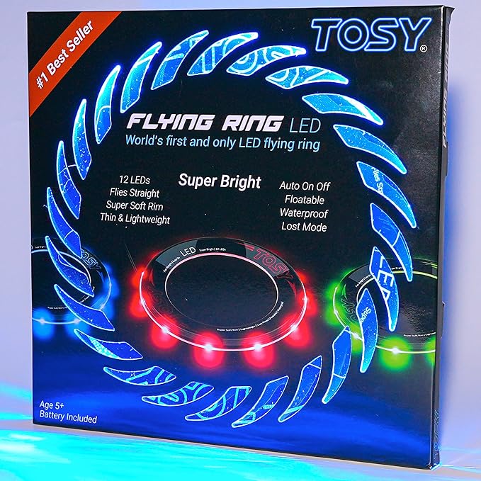TOSY Flying Ring - 36 RGB Multicolor or 12 Monocolor LEDs, Super Bright, Lost Mode, Auto Light Up, Easter Basket Stuffers Gift for Kid/Teen/Boy/Girl, Safe, Waterproof, Pool/Beach/Camping Toy