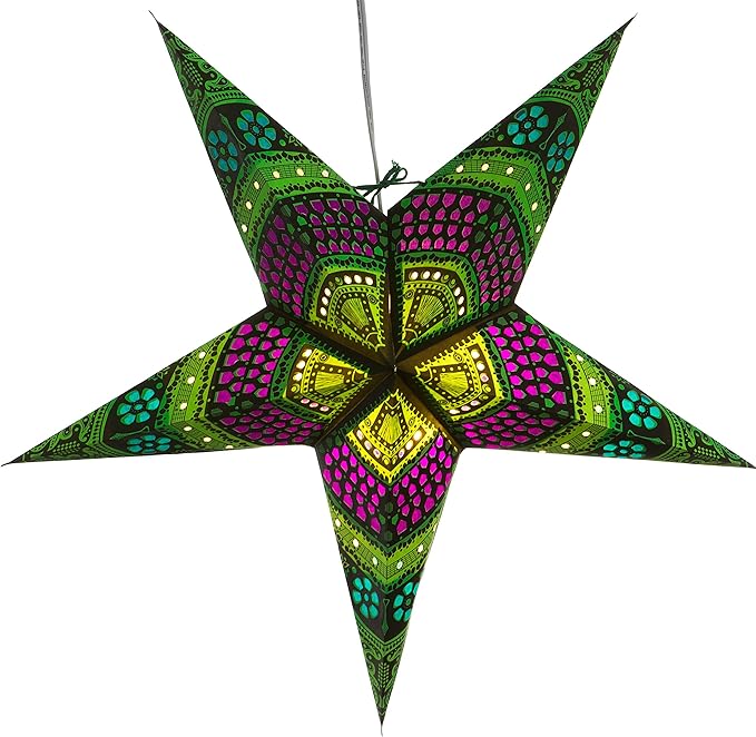 Hometown Evolution, Inc. Honeycomb Bright Green Paper Star Lantern with 12 Foot Power Cord Included