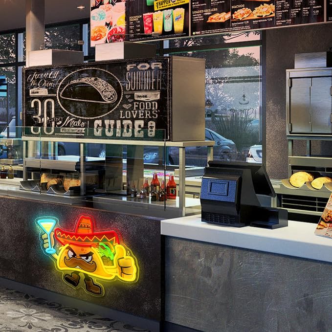 Tacos Neon Sign for Wall Decor,Dimmable Led Tacos Neon Light for Mexican Restaurant Decor Mexican Burritos Led Light Neon Light for Shop Restaurant Window Fast Food Shop Wall Decoration