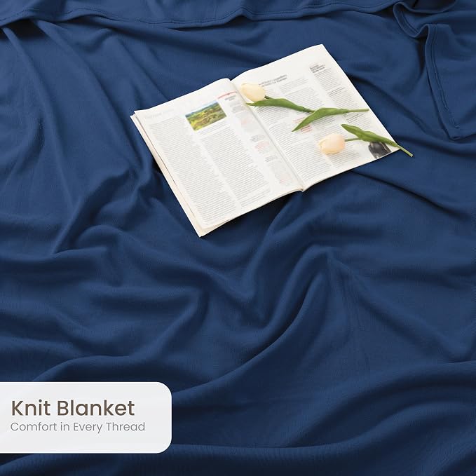Utopia Bedding Soft Jersey Knit Blanket Navy Twin (90x66 Inches) | Lightweight, Breathable, Sweatshirt Blanket, Bed, Couch, Sofa, Cozy, Home Decor, Summer