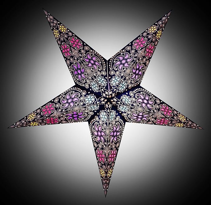 GalaxyArts Paper Star Lantern, 24 Inch Chakra Blue 3D Light-Up Hanging Lamp, Handcrafted Hollow Out Star Decoration for Christmas, Weddings, Holidays, Birthday, Parties, Indoor Outdoor Home Décor