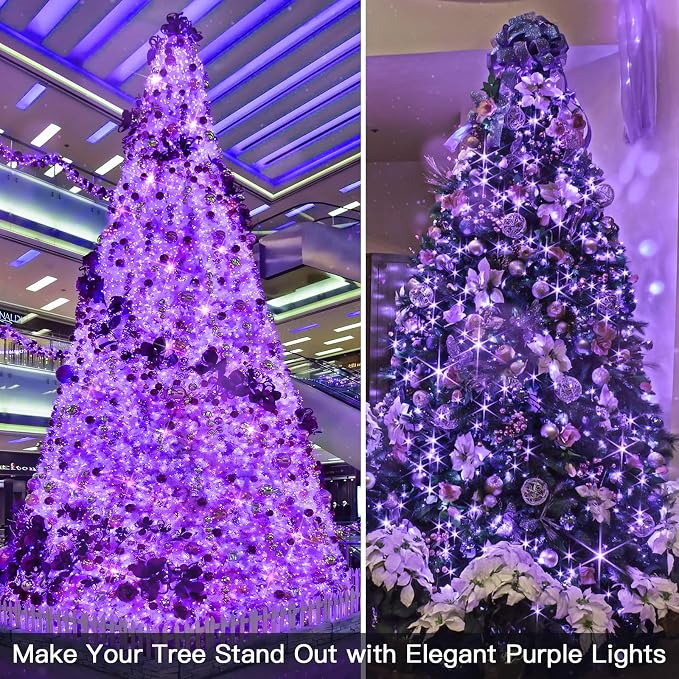 Hallowee Purple Lights Battery Operated, 66ft 200 LED Twinkle Lights Battery Operated, Purple Fairy Lights for Christmas Tree, Garland, Bedroom, Backyard, Porch, Yard, Party Decorations