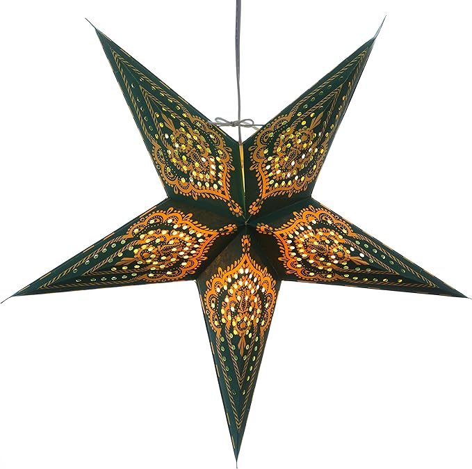 Hometown Evolution, Inc. Green Bandanna Paper Star Lantern with 12 Foot Power Cord Included