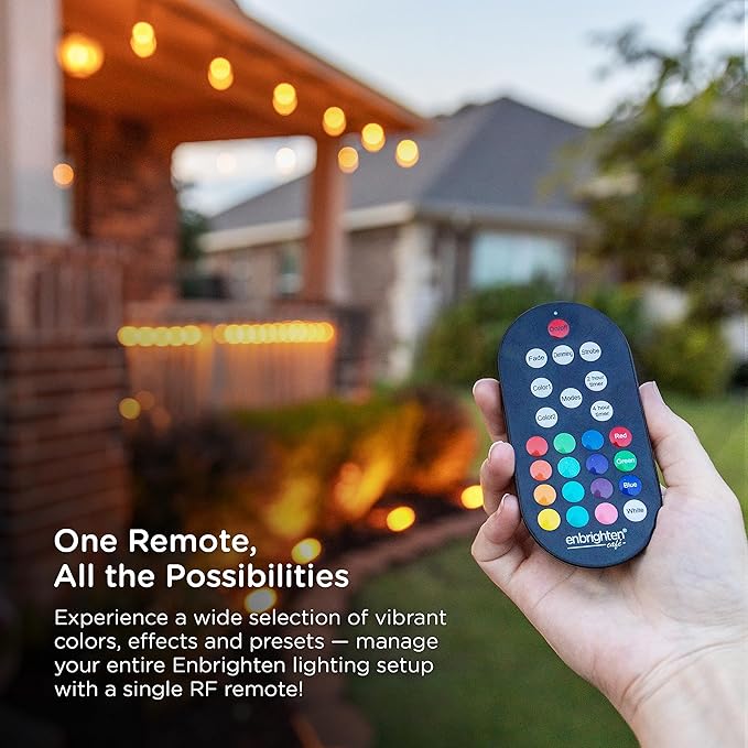 Enbrighten Vintage Outdoor String Lights, 48ft, 24 Bulbs, Remote Control | Coloring Changing LEDs, Weatherproof, Shatterproof Acrylic Bulbs, Drop Cord, Easy Install Keyholes, Linkable up to 750ft