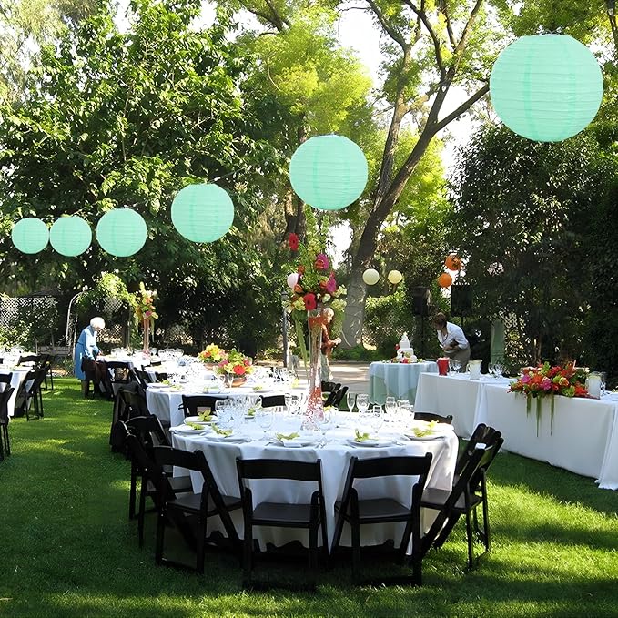 20Pcs Teal Paper Lanterns for Parties, 6” 8” 10” 12” Chinese Asian Hanging Round Paper Lanterns for Birthday Wedding Halloween Christmas Home Decor Party Decor