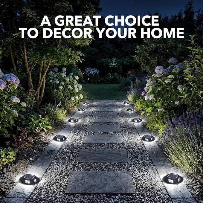 AGPTEK Solar Driveway Lights Outdoor 12 Pack, 2 Color Modes LED Deck Dock Marine Waterproof Security Marker Lights for Step Sidewalk Stair Garden Pathway Walkway Yard(Blue Light/Cool White, Black)