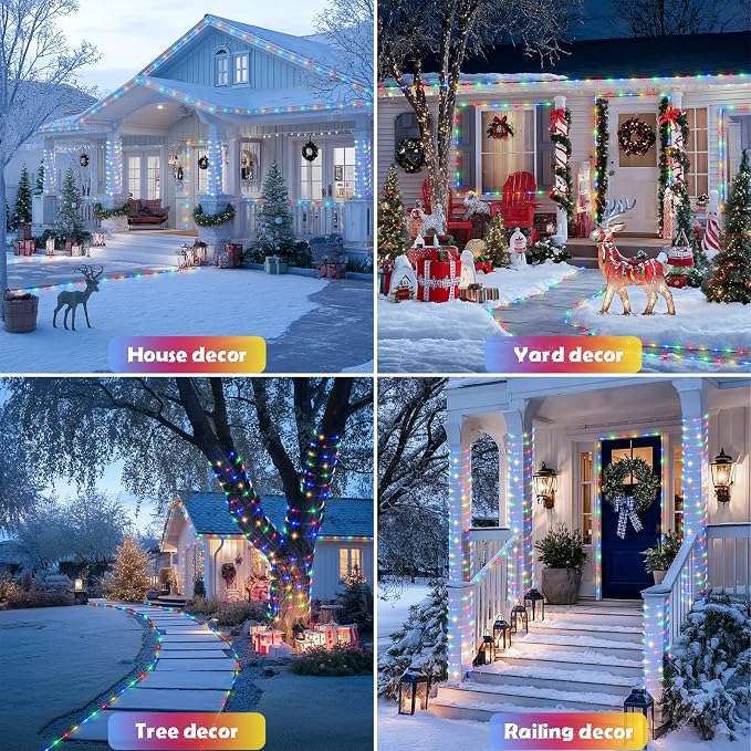 JMEXSUSS 2 Pack 100 LED Solar Rope Lights Outdoor, Multicolor Tube Lights | 33ft, IP65 Waterproof, 8 Modes, PVC Tube, Outdoor, Trampoline Lights For Fence Walkway Path Trampoline Christmas Decor