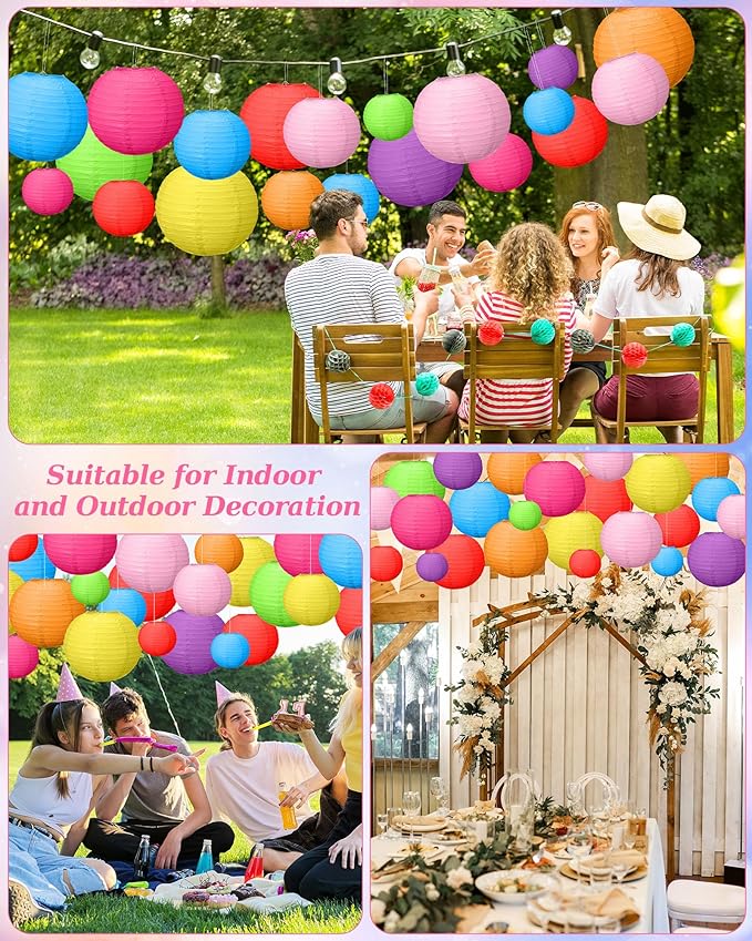 Treela 80 Pcs Paper Lanterns Chinese Japanese Lanterns for Wedding, 4'', 6'', 8'', 10'', 12'' Lamps for Ceiling Hanging Decor Spring Bridal Baby Shower Birthday Party Decorations Easter(Multicolor)