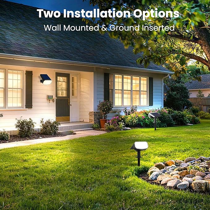 Solar Lights Outdoor Waterproof IP65, Super Bright LED, 6500K 2 Lighting Modes, Solar Powered Yard Garden Solar Spot Lights for Outside Landscape Auto On/Off -6 Pack