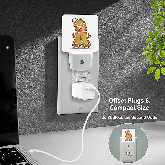 LED Night Light Lamp with Smart Sensor Dusk to Dawn Sensor,Christmas Cartoon Gingerbread Santa Night Light Daylight White,0.5W Plug-into Wall for Adults,Bedroom,Bathroom,Hallway,Kitchen