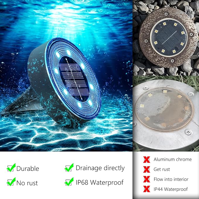 Joomer Solar Ground Lights Outdoor Waterproof, 8 Pack 8 LED, Blue | Solar Powered Garden Lights Disc Landscape Lighting Outdoor for Patio Pathway Lawn Yard Driveway Walkway outside