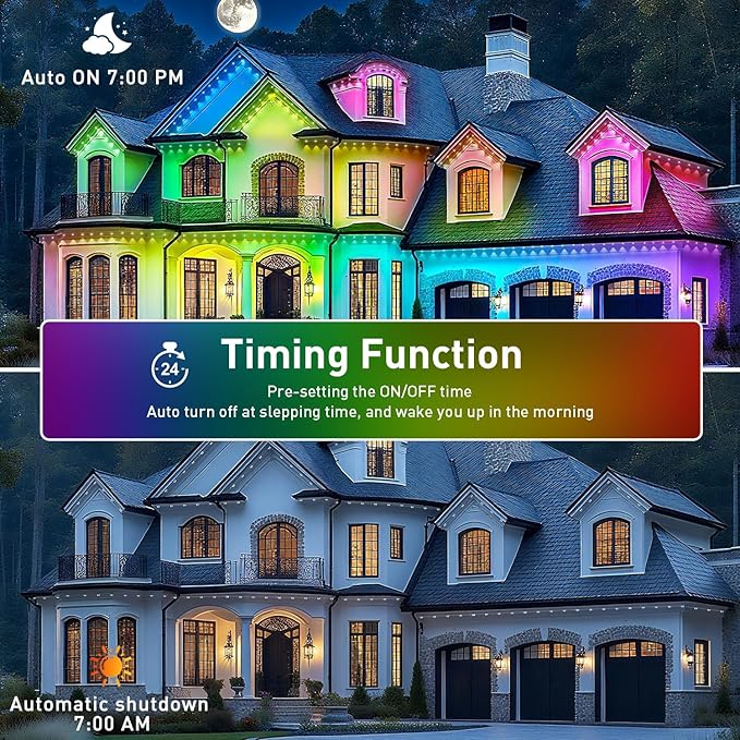 100FT Permanent Outdoor Lights, IP67 Waterproof for House Roof, Holiday, Party, Daily Lighting, Smart RGB Outdoor Lights with Remote APP Control & DIY Scenes