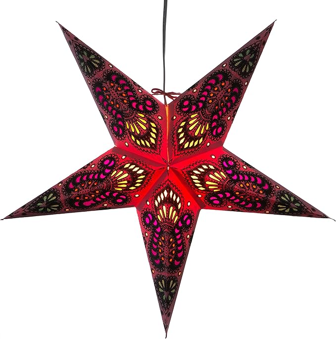 Peacock Pink Paper Star Lantern with 12 Foot Power Cord Included