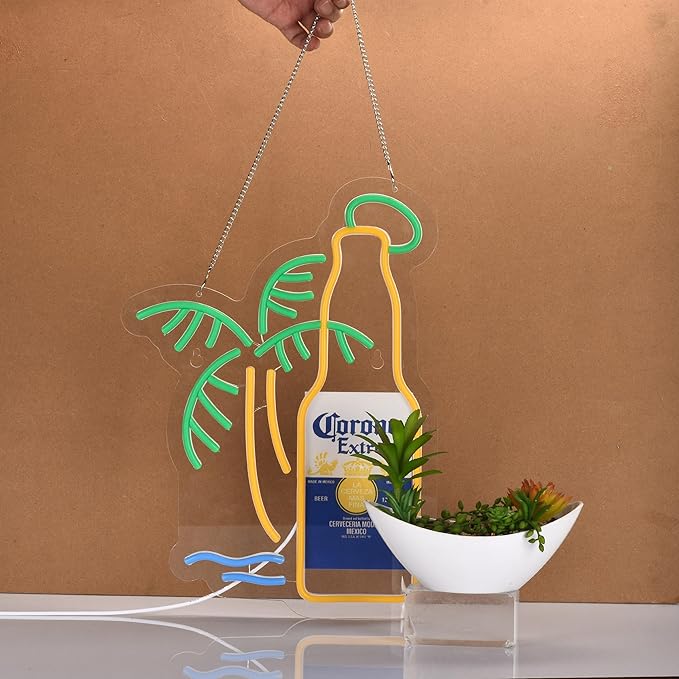 Beer Palm Tree Coro Bottle Neon Sign Dimmable LED Bar Neon Light for Wall Décor Neon Art signs with USB Plug for Pub Store Party Man Cave.