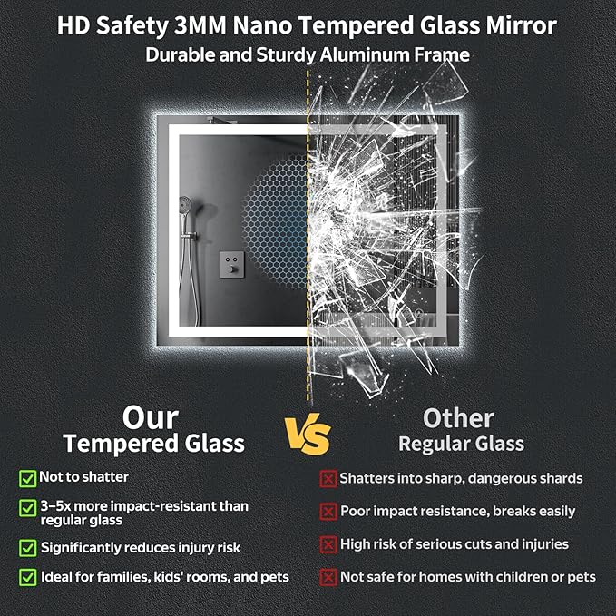 24"x40" LED Bathroom Mirror with Lights, Anti-Fog, Backlit+Frontlit | CRI 95, Stepless Dimmable, 3 Colors Lighting, Shatterproof Tempered Glass, HD Reflection, Memory, (Horizontal/Vertical)
