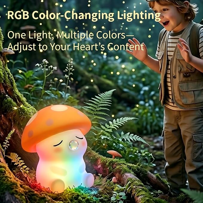 Led Cute Mushroom Night Light, Colorful Dimmable Nursery Kawaii Lamps, Super Squishy Silicone USB Rechargeable Beside Lamp, Used for Camping Party Room Decor(Mushroom)