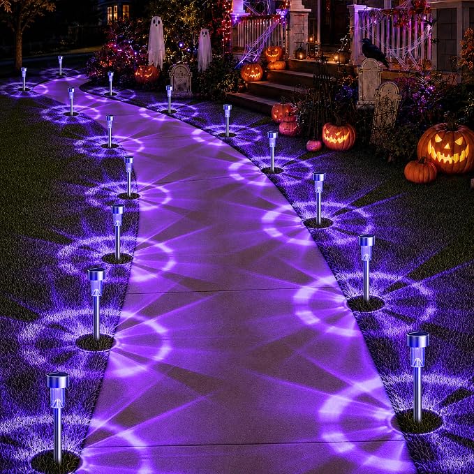 GIGALUMI Solar Halloween Lights Outdoor Waterproof 20-Pack Halloween Decor | Auto dusk-to-dawn on/off, ideal for yard lawn pathway patio walkway, creepy holiday night ambiance