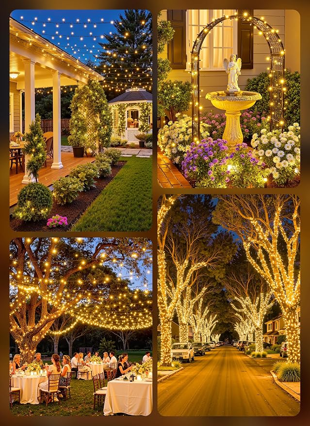 Brightown 2 Pack Solar String Lights Outdoor Waterproof, 80 FT 200 LED | Solar Powered Christmas Lights with 8 Modes, Auto On/Off, Patio Lights for Outside Tree Garden Party Decor (Warm White)