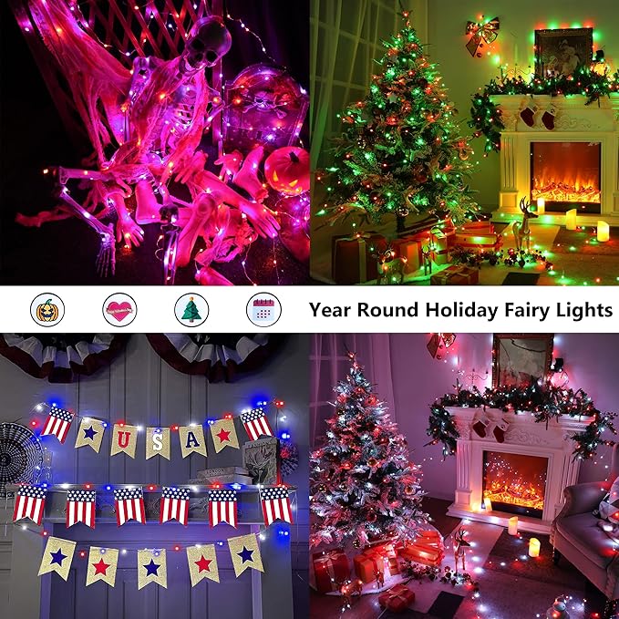 BrizLabs Pastel Fairy String Lights - 2 Pack 66ft 200 LED Color Changing Fairy Lights with Remote, Plug-in RGB Christmas Twinkle Light Rainbow Firefly Starry Light for Xmas Tree Halloween Easter
