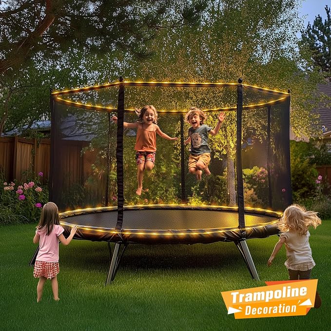 JMEXSUSS 100 LED 33ft Solar Rope Lights Outdoor Waterproof | Warm White, IP65 Waterproof, Trampoline Lights with 8 Modes, for Camping Tent Road Fence Christmas Porch Decor