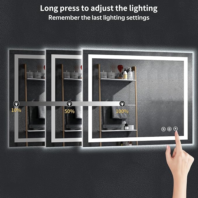 32"x40" LED Bathroom Mirror with Lights, Backlit+Frontlit, Anti-Fog | CRI 95, Stepless Dimmable, 3 Colors Lighting, Shatterproof Tempered Glass, HD Reflection, Memory, (Horizontal/Vertical)