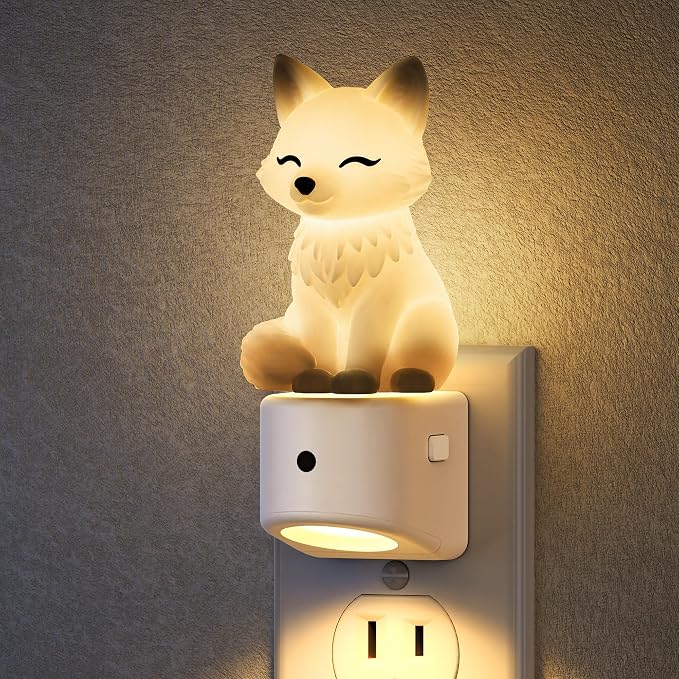 Night Light for Kids,White Fox Kids Night Light,Kids Room Decor | 8 Colors+ Soft White 3000K Nightlight,Dusk to Dawn Sensor,Nightlights for Kids Room Bedroom,Birthday Gift