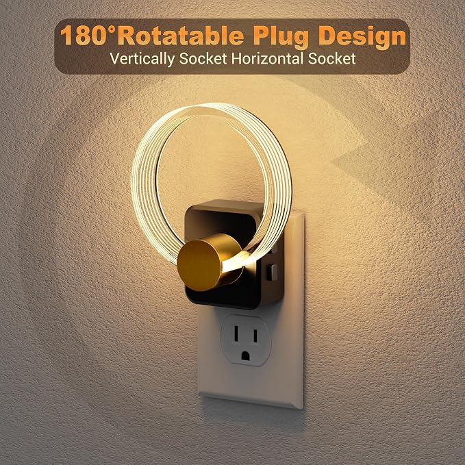 JandCase Night Light, 2 Pack Color Changing Night Lights Plug into Wall | RGB Nightlight with Light Sensor, 180° Rotatable Plug in Nightlights, Dimmable Ring Acrylic Night Light for Kids Gift Hallway