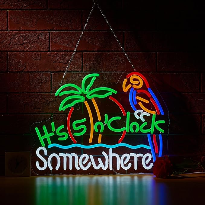 ZODZ Its 5 00 O'clock Some Where Neon Sign for Wall Décor Dimmable Five Oclock Somewhere Sign LED Bar Beer Garage Neon Light.