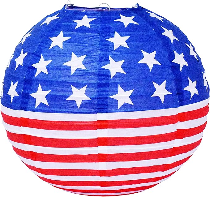 Mudra Crafts 12 In 10 American Flag Paper Lanterns Red White Blue Decorations for Armed Forces & Memorial Day Décor - USA Citizenship Event Patriotic Decorations