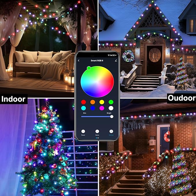 APP Control RGB LED Christmas Lights, Smart Fairy String Lights, Ideal for Xmas Tree, Wedding Garden, Home, Party, Halloween Festival Deco (100leds-33ft)