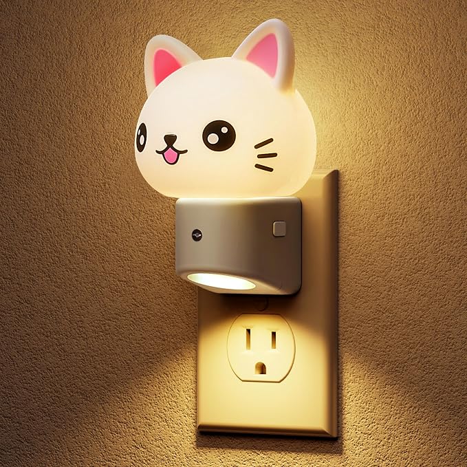 L LOHAS LED Night Light for Kids, 3D Cat Night Light Plug in | Dusk to Dawn Nursery Night Lights, RGB+Soft White 3000K, 3 Lighting Modes, Room Decor, Children